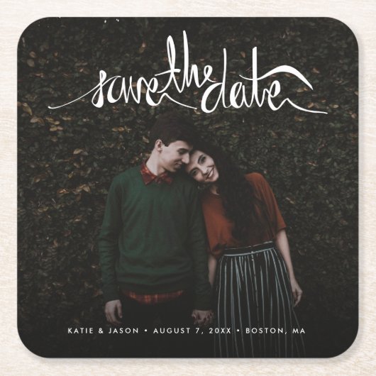 Einfaches Foto Hochzeit speichern Sie das Datum Rechteckiger Pappuntersetzer (Vorderseite)