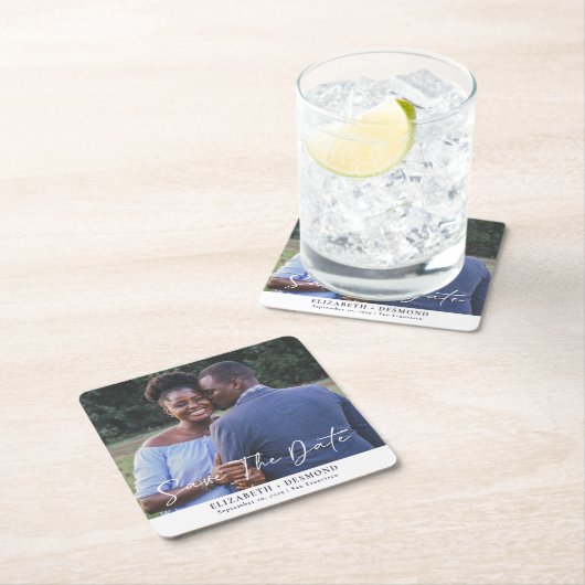 Einfaches Foto Hochzeit speichern Sie das Datum Rechteckiger Pappuntersetzer (Vor Ort)