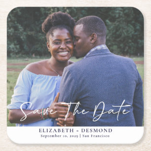 Einfaches Foto Hochzeit speichern Sie das Datum Rechteckiger Pappuntersetzer