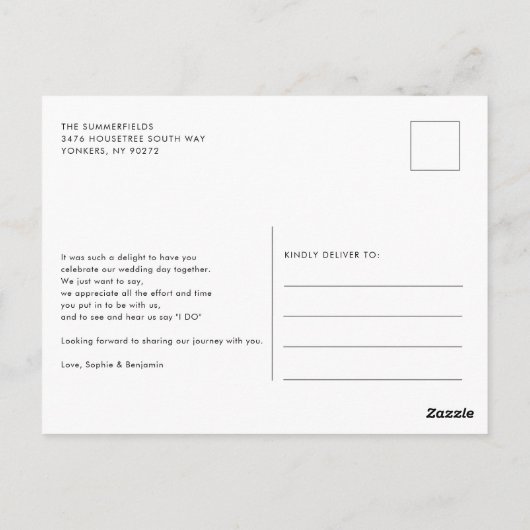 Einfaches Foto Hochzeit Vielen Dank Postkarte (Rückseite)