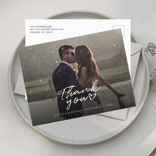 Einfaches Foto Hochzeit Vielen Dank Postkarte