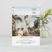 Einfaches Foto Hochzeit Weiß Save the Date (Stehend Vorderseite)