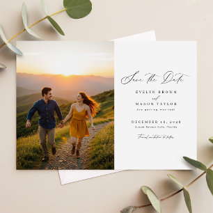 Einfaches Foto Hochzeitsstichtag QR Code Save The Date