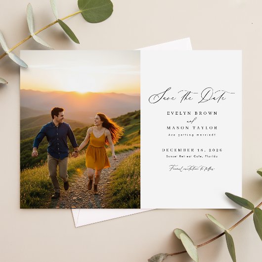 Einfaches Foto Hochzeitsstichtag QR Code Save The Date