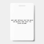 Einfaches Foto-ID Nametag Ausweis (Rückseite)