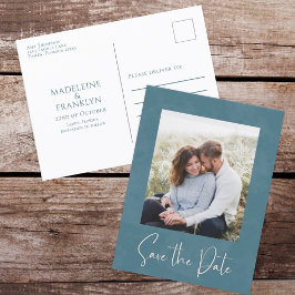 Einfaches Foto Kalligrafie Elegant Blau Postkarte