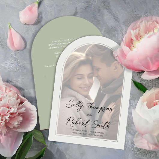 Einfaches Foto-Kalligrafie-Skript Hochzeit Einladung