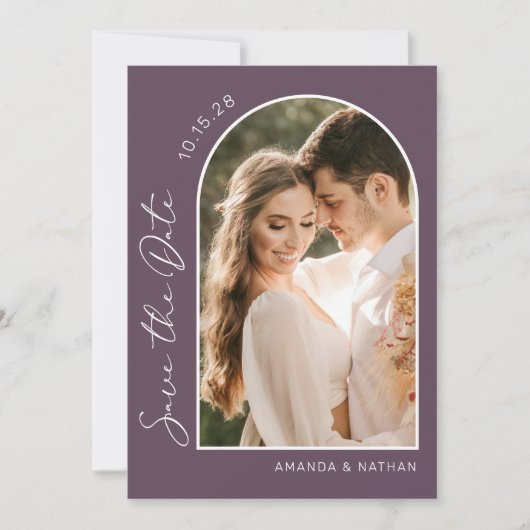 Einfaches Foto Lila Elegante Hochzeit Save The Date (Vorderseite)