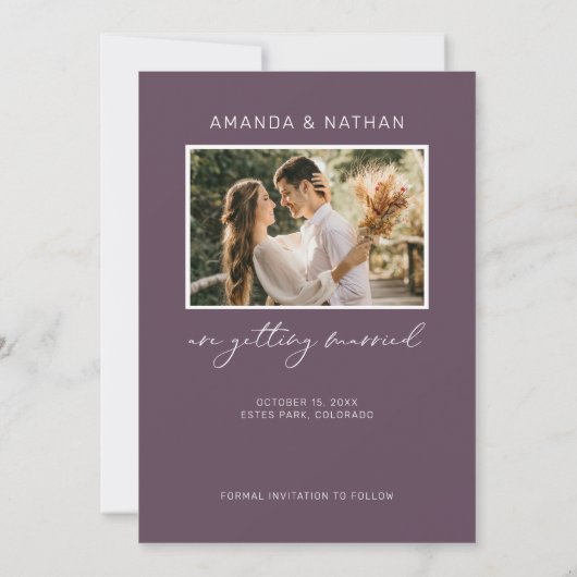 Einfaches Foto Lila Elegante Hochzeit Save The Date (Rückseite)