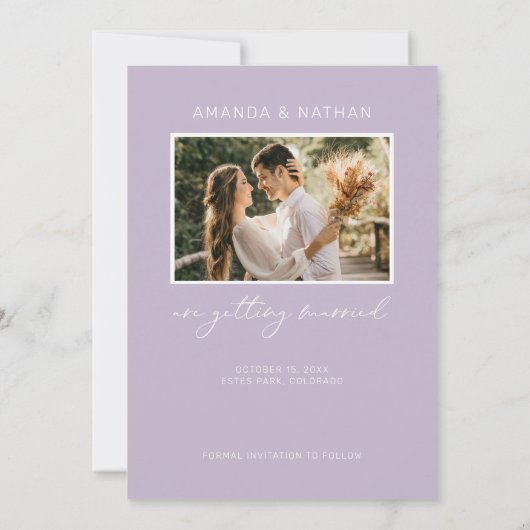 Einfaches Foto Lila Lavendel Save The Date (Rückseite)