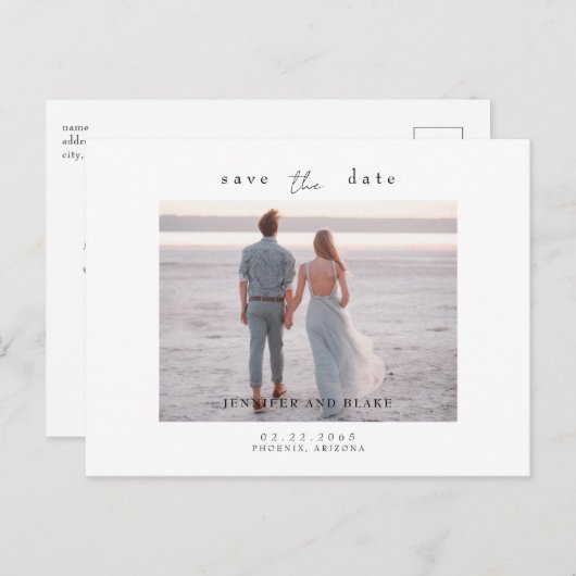 Einfaches Foto Minimalistisch Save the Date Postka Postkarte (Vorne/Hinten)
