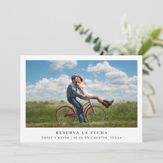 Einfaches Foto Minimalistische Spanische Hochzeit Save The Date (Stehend Vorderseite)