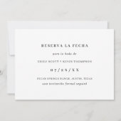 Einfaches Foto Minimalistische Spanische Hochzeit Save The Date (Rückseite)