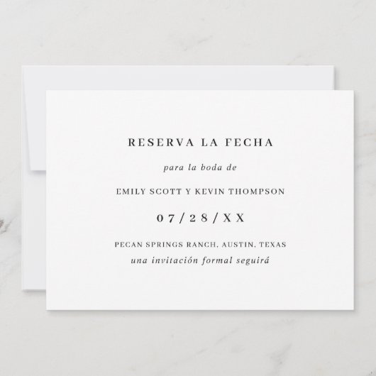 Einfaches Foto Minimalistische Spanische Hochzeit Save The Date (Rückseite)
