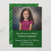 Einfaches Foto mit grüner Zig-Zag-Taufe Einladung (Vorne/Hinten)