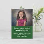 Einfaches Foto mit grüner Zig-Zag-Taufe Einladung (Stehend Vorderseite)