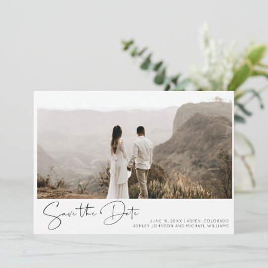 Einfaches Foto mit Handschrift (Script) 3 Save the Einladung (Stehend Vorderseite)