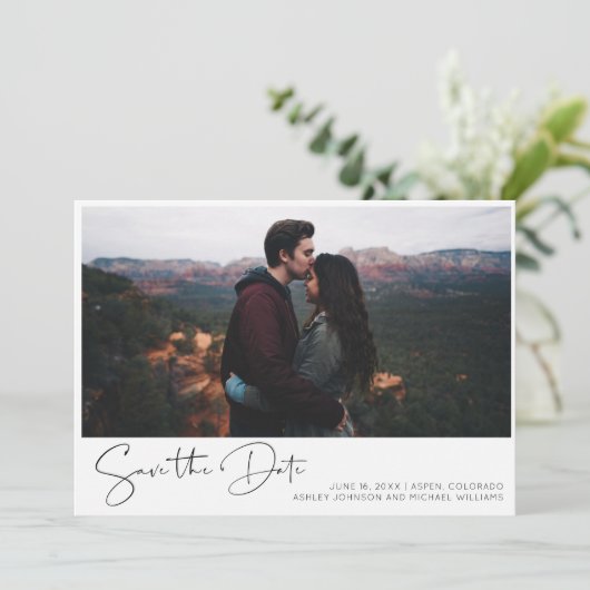 Einfaches Foto mit Handschrift (Script) 3 Save the Einladung (Stehend Vorderseite)