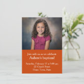 Einfaches Foto mit Orange Zig-Zag Zurück Taufe Einladung (Stehend Vorderseite)