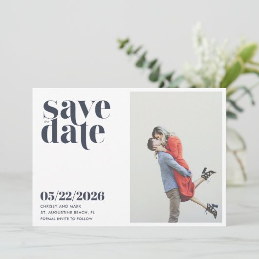 Einfaches Foto Moderne Hochzeit rettet das Datum Save The Date (Stehend Vorderseite)
