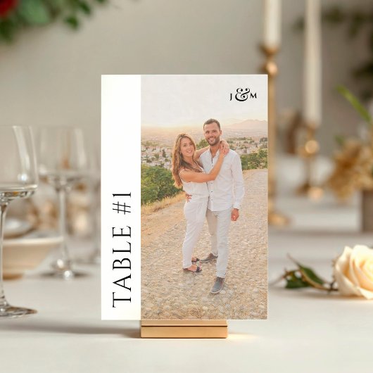 Einfaches Foto-Monogramm-Hochzeit Tischnummer