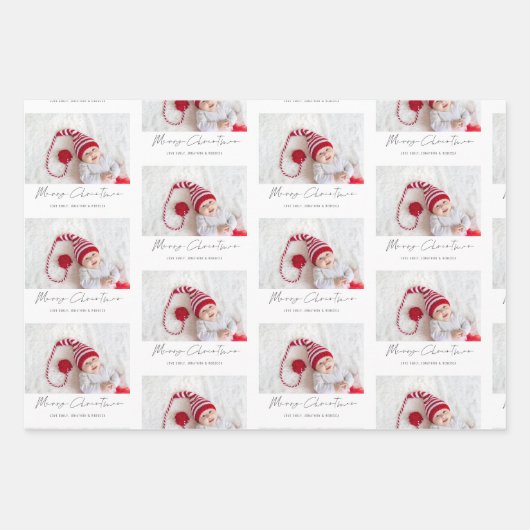 Einfaches Foto Muster Name Skript Frohe Weihnachte Geschenkpapier Set (Vorderseite)