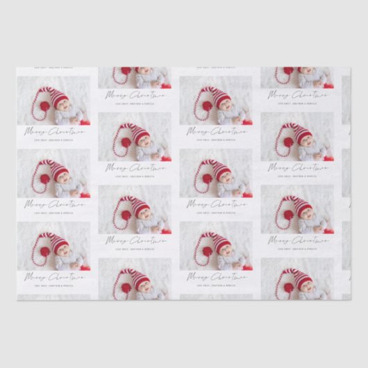 Einfaches Foto Name Skriptmuster Merry Christmas Seidenpapier (Vorderseite)