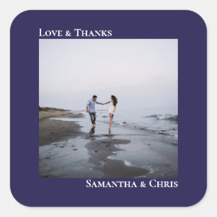 Einfaches Foto Navy Blue Liebe & Dankeschön Hochze Quadratischer Aufkleber