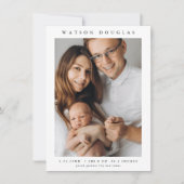 Einfaches Foto Neuborn Baby Birth Dankeskarte (Vorderseite)