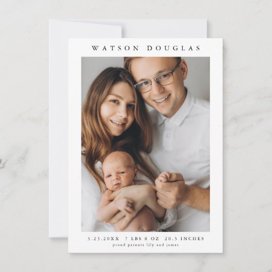 Einfaches Foto Neuborn Baby Birth Dankeskarte (Vorderseite)