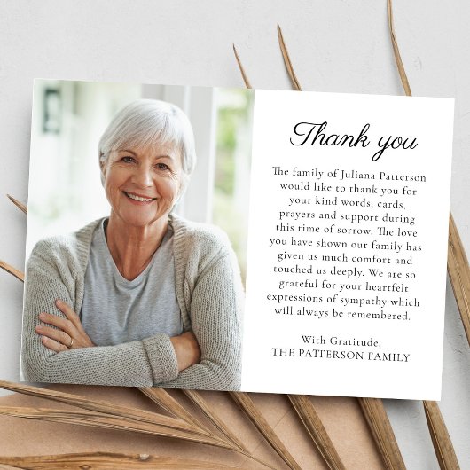 Einfaches Foto Personalisiert Message Funerary Dankeskarte