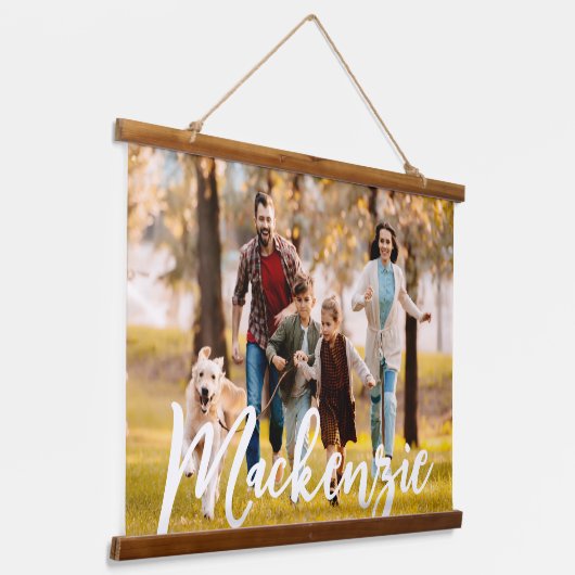 Einfaches Foto Portrait Name Wandteppich Mit Holzrahmen (Gewinkelt)