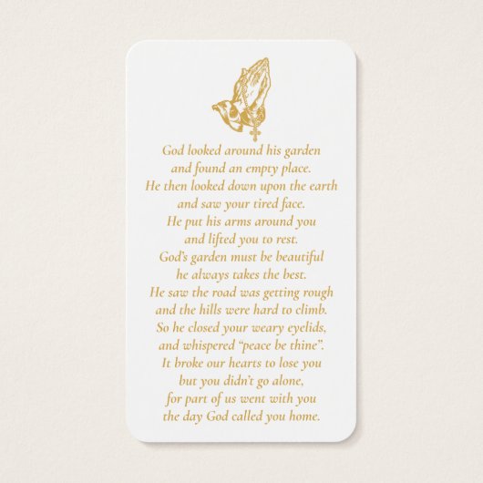 Einfaches Foto Praying-Hands-Gedenkkarten (Rückseite)