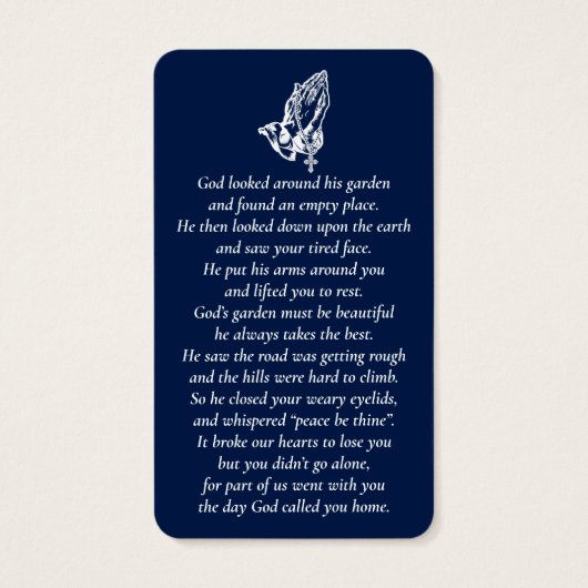 Einfaches Foto Praying-Hands-Gedenkkarten (Rückseite)