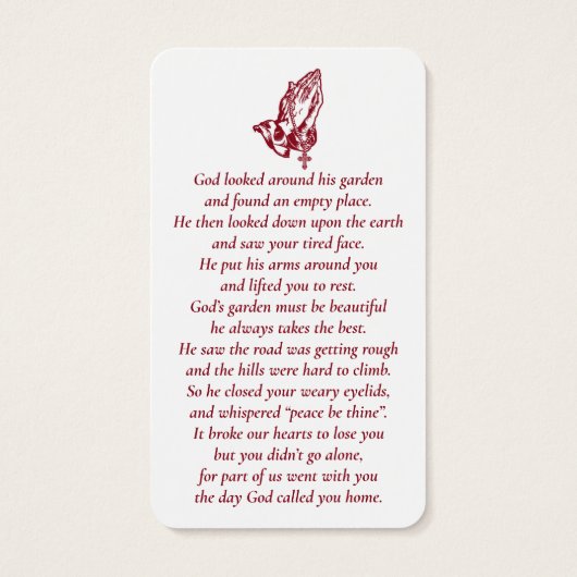 Einfaches Foto Praying-Hands-Gedenkkarten (Rückseite)