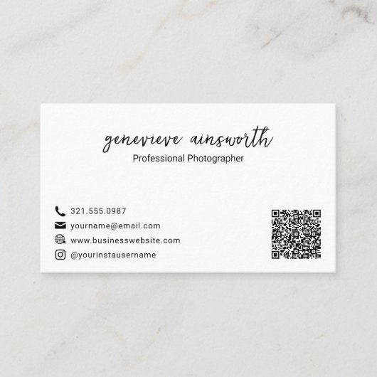 Einfaches Foto QR Code Elegante Moderne Visitenkarte (Vorderseite)