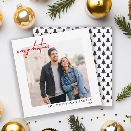 Einfaches Foto Rot Frohe Weihnachten Weiß