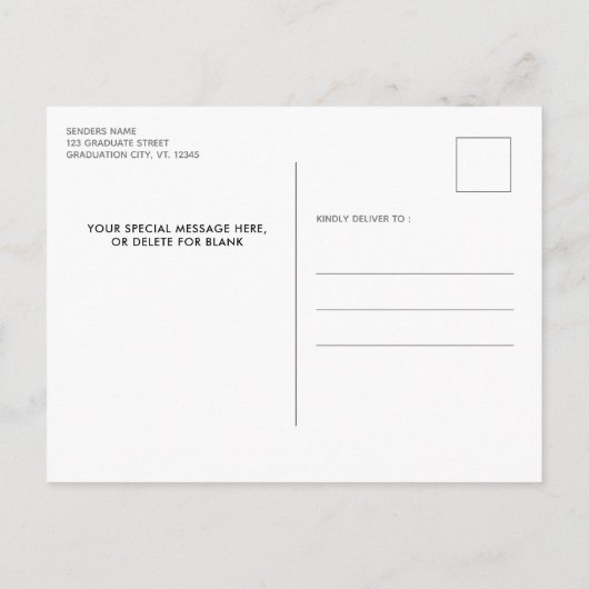 Einfaches Foto Save the Date Abschluss Einladungspostkarte (Rückseite)