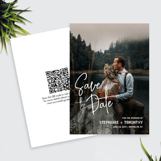 Einfaches Foto Save the Date QR-Hochzeit Einladung