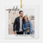 Einfaches Foto Schwarz Frohe Weihnachten Weiß Keramikornament (Rückseite)