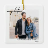 Einfaches Foto Schwarz Frohe Weihnachten Weiß Keramikornament (Vorderseite)