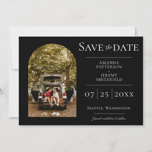 Einfaches Foto | Schwarz Save the Date (Vorderseite)