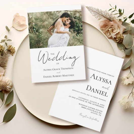 Einfaches Foto Schwarz-Weiß-Hochzeit Einladung