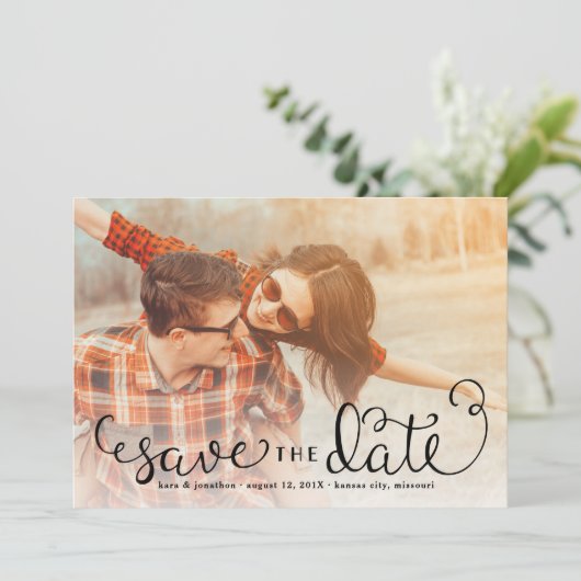 Einfaches Foto Speichern Sie die Daten, Handschrif Save The Date (Stehend Vorderseite)