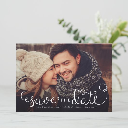 Einfaches Foto Speichern Sie die Daten, Handschrif Save The Date (Stehend Vorderseite)