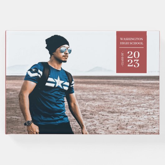 Einfaches Foto Tab Abschluss Rotes Gästebuch (Vorderseite)