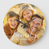 Einfaches Foto-Textüberlagern für Elegante Familie Große Wanduhr (Vorderseite)