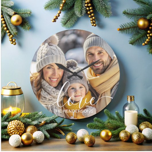 Einfaches Foto-Textüberlagern für Elegante Familie Große Wanduhr