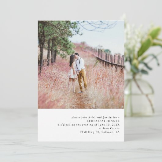 Einfaches Foto Thema Probe Abendessen Einladung (Stehend Vorderseite)