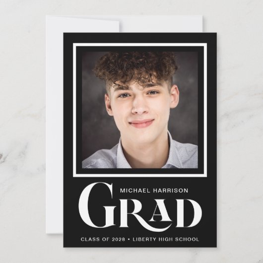 Einfaches Foto Typ Schwarzer Abschluss Ankündigung (Vorderseite)